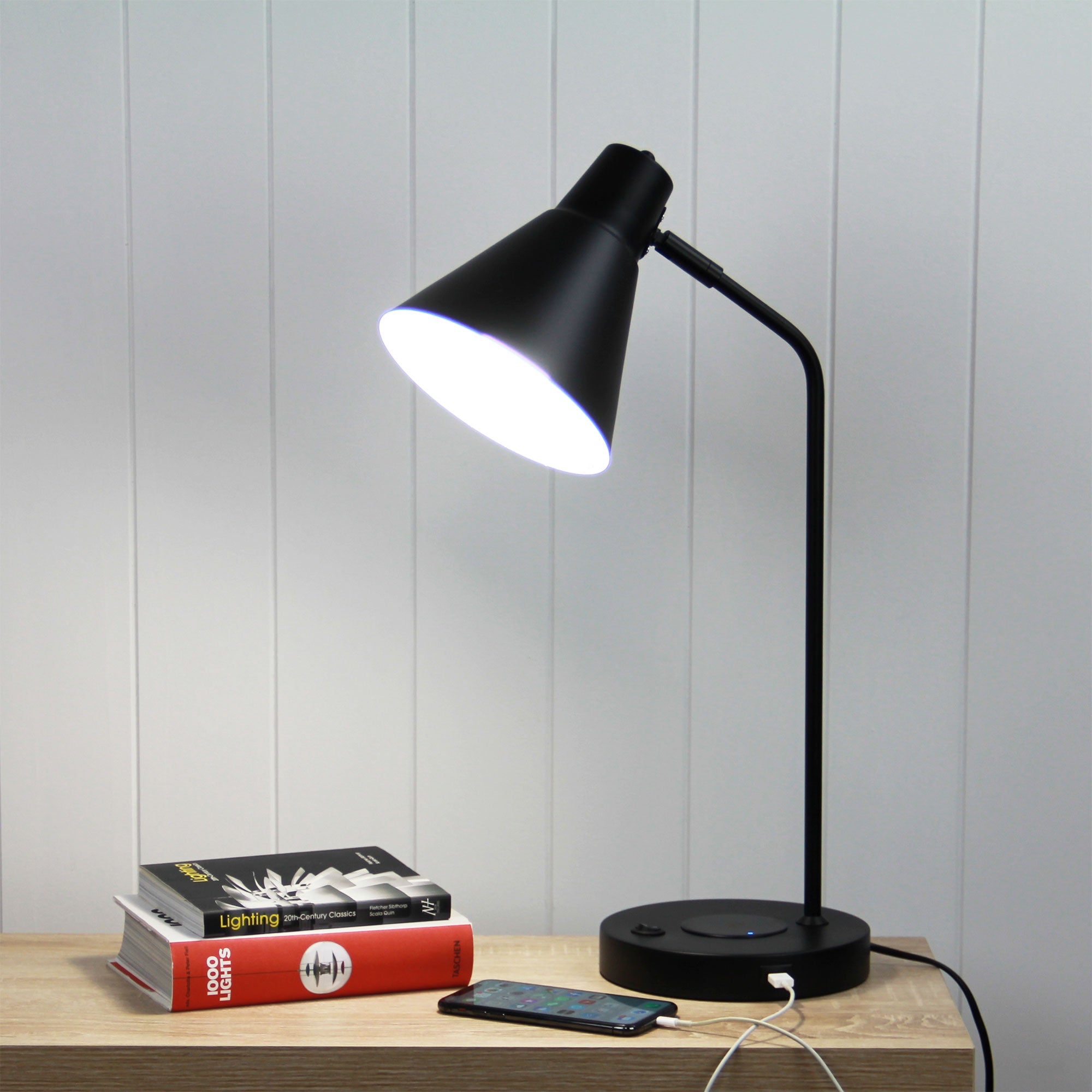 TARGA DESK LAMP Black with USB and wireless charging - OL93952BK
