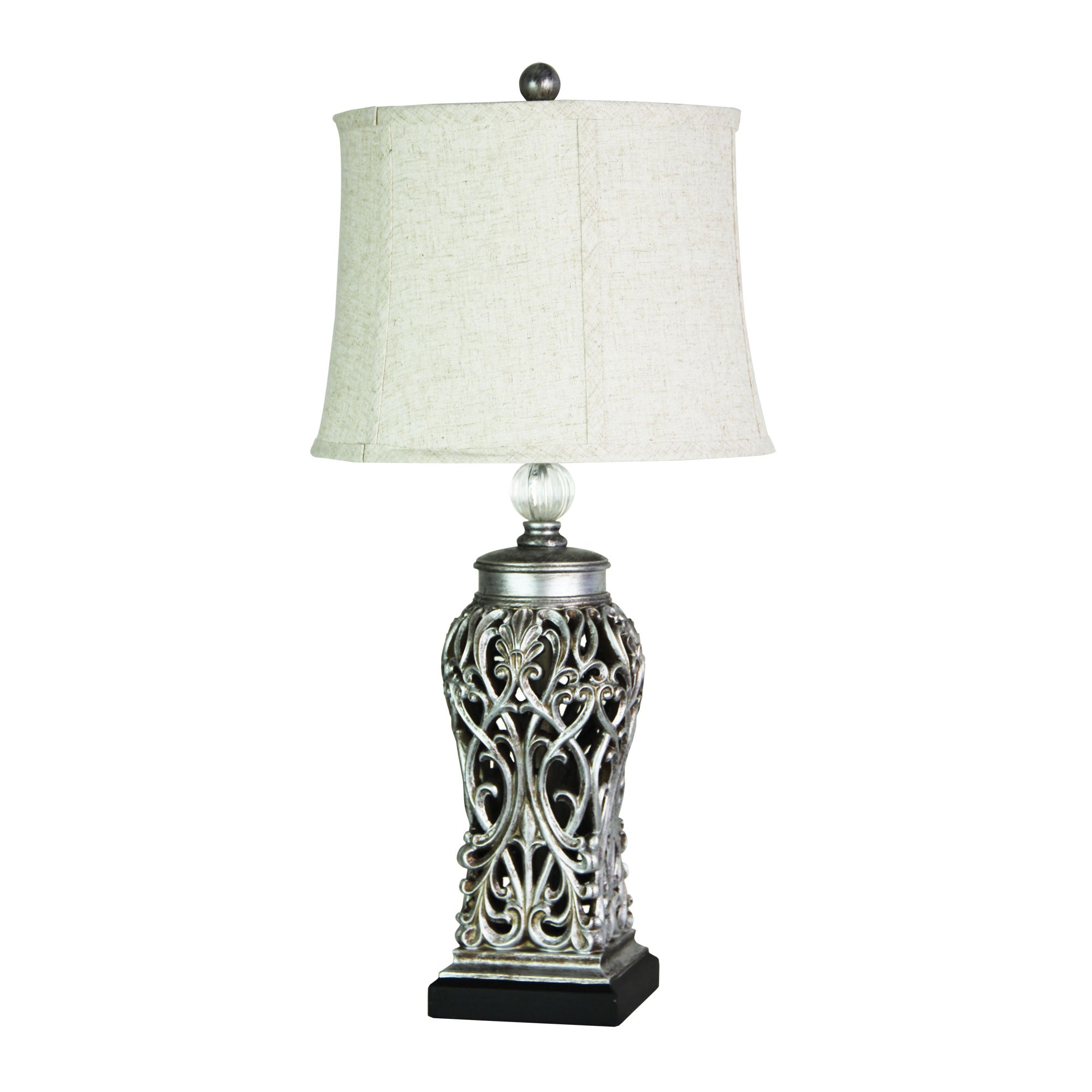 DORNE ANTIQUE SILVER CUT COMPLETE LAMP w/HARP - OL97976AS