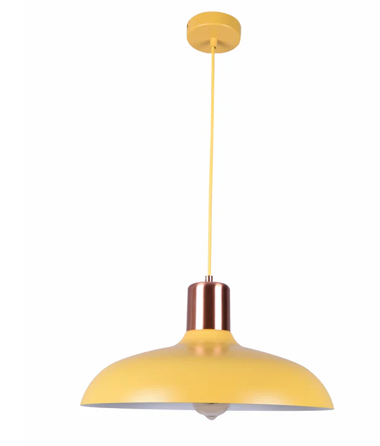 PENDANT ES 40W HAL Matte Yellow DOME with Copper Lamp holder Cover PASTEL14 Cla Lighting