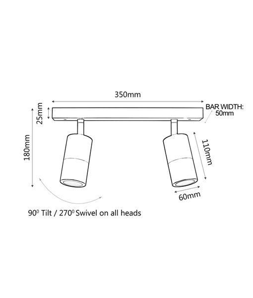 WALL GU10 X 2 (Max 35W HAL) PILLAR D/ADJ BAR BLK PG2BARBL CLA lighting