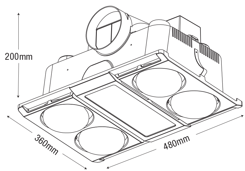 Profile Panel 4 Heat 3 in 1 Bathroom Heater Exhaust Fan with 12w Tricolour Panel Light White - MBHN4LW