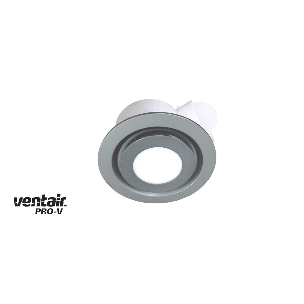 AIRBUS 200 - Premium Quality Side Ducted Exhaust Fan With 10w LED Panel (642Lm) - Extra Low Profile - Round - Silver PVPX200SSLED Ventair