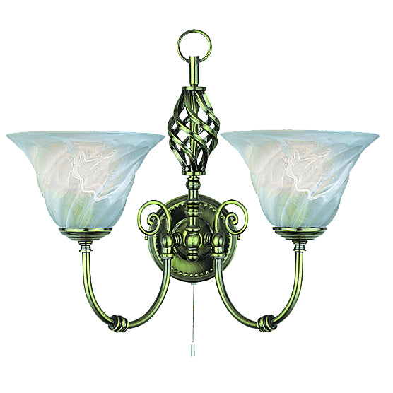 Devon Double Alabater Shade Wall Light Brass 60W R972-2B-AB Superlux