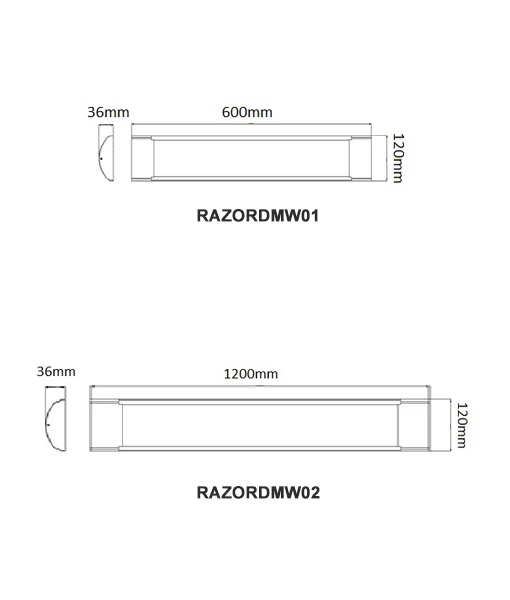 RAZORDMW LED Surface Mounted Dimmable Tri-CCT Battens RAZORDMW01