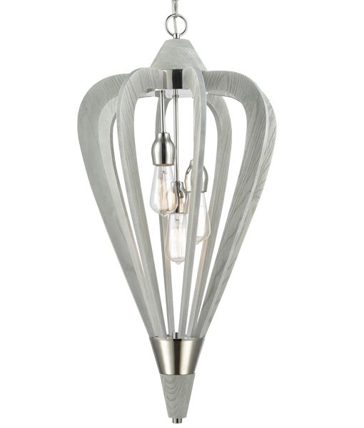 PENDANT ES x 3 (Max 60W HAL) Polished Nickel & Winter Moss Wood SENORITA5 Cla Lighting