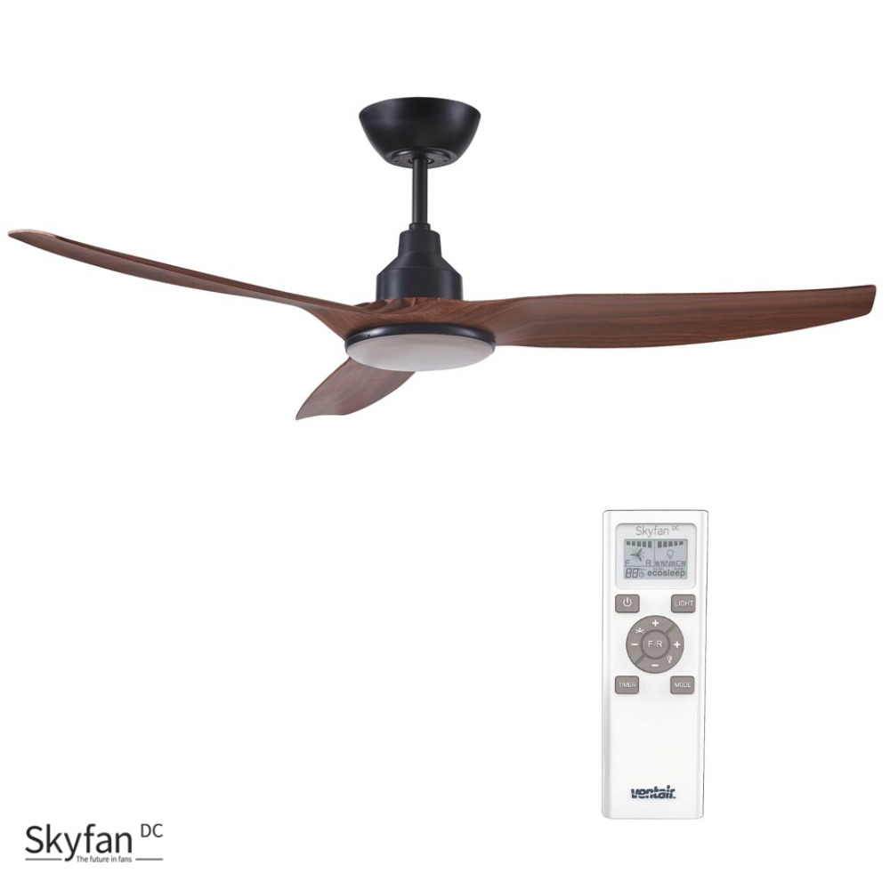 SKYFAN - 52"/1300mm Glass Fibre Composite 3 Blade DC Ceiling Fan with 20W Tri CCT LED Light - Teak - Indoor/Covered Outdoor - SKY1303TK-L