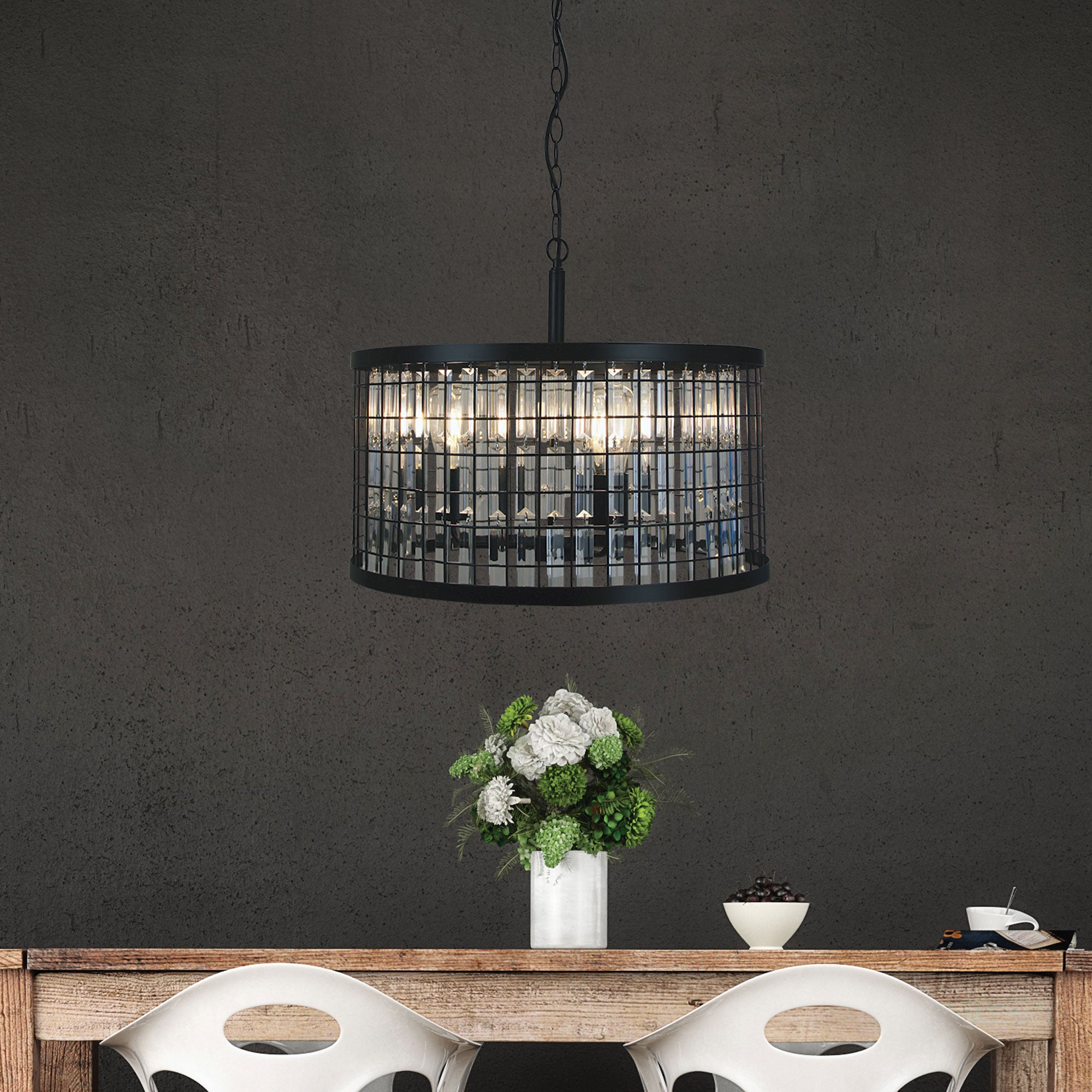 DELAWARE.52 Modern Chandelier Black Frame and Crystal - SL64352BK