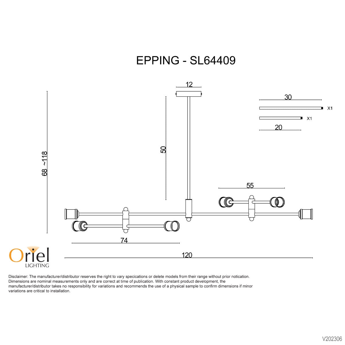 EPPING 120cm Adjustable Globe Pendant - SL64409BK