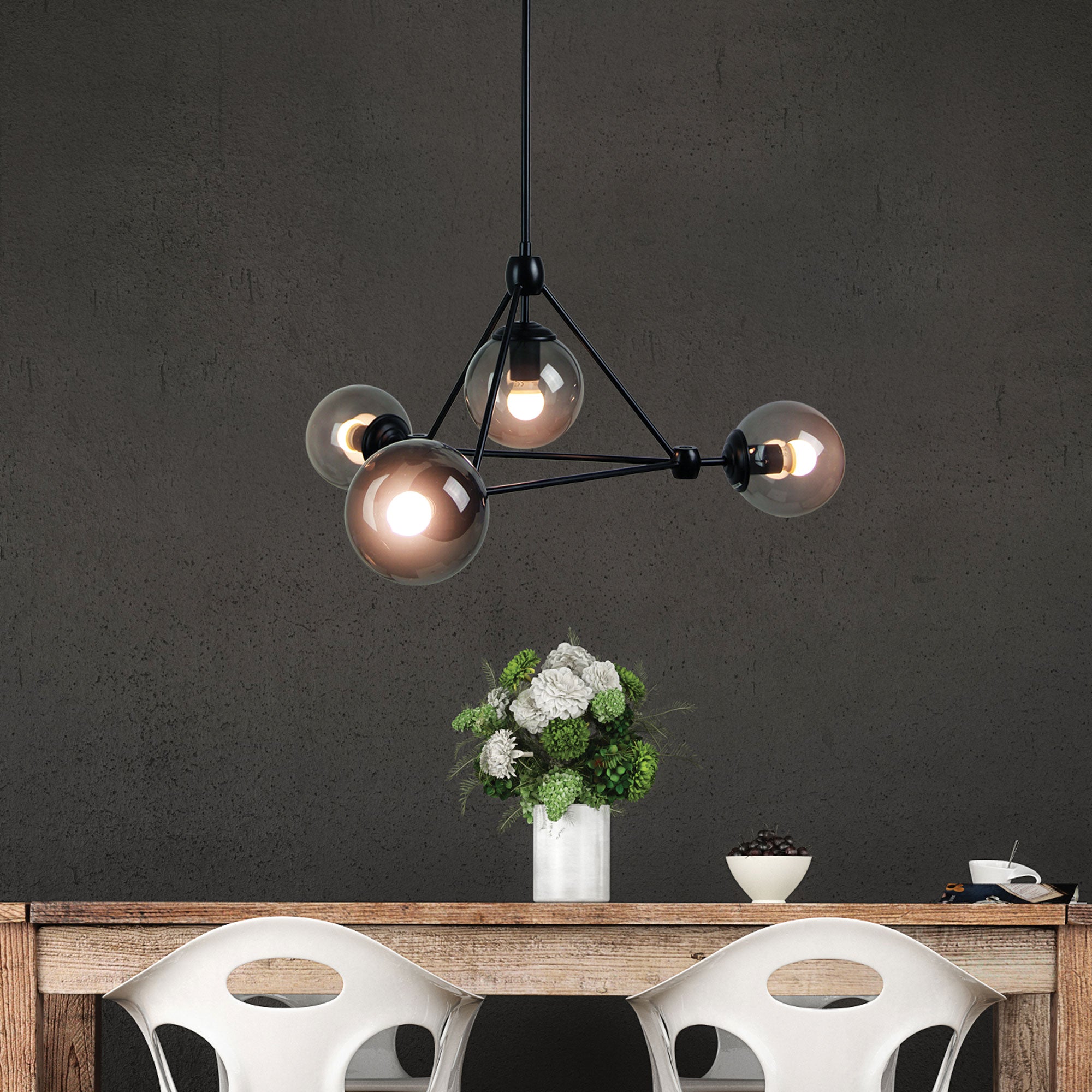 LUNAR 4 80cm Satellite Inspired Pendant Smoked Glass - SL64412/4BK