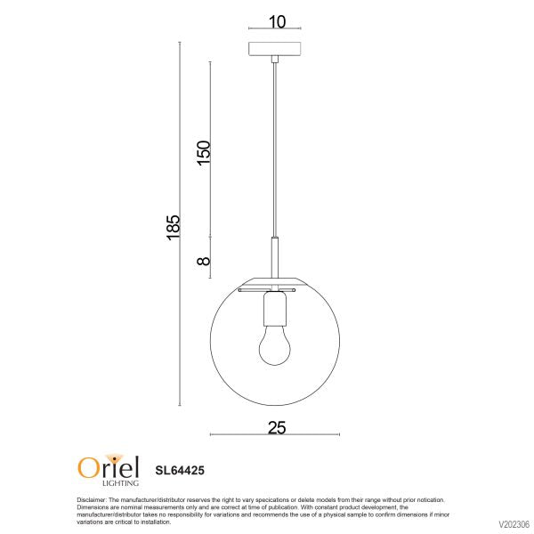NEWTON.25 Black Matt Black and Clear Glass Pendant - SL64425BK