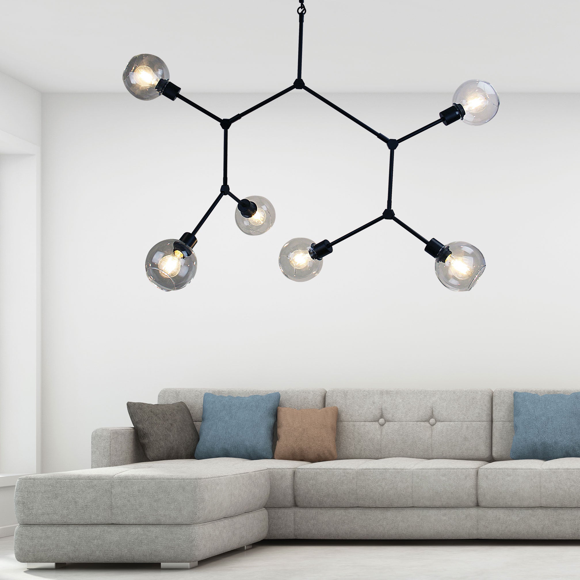 PADUA Black 170cm Contemporary Clear Glass Pendant - SL64680/6BK