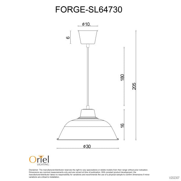 FORGE 300 Black Retro Industrial Pendant - SL64730BK