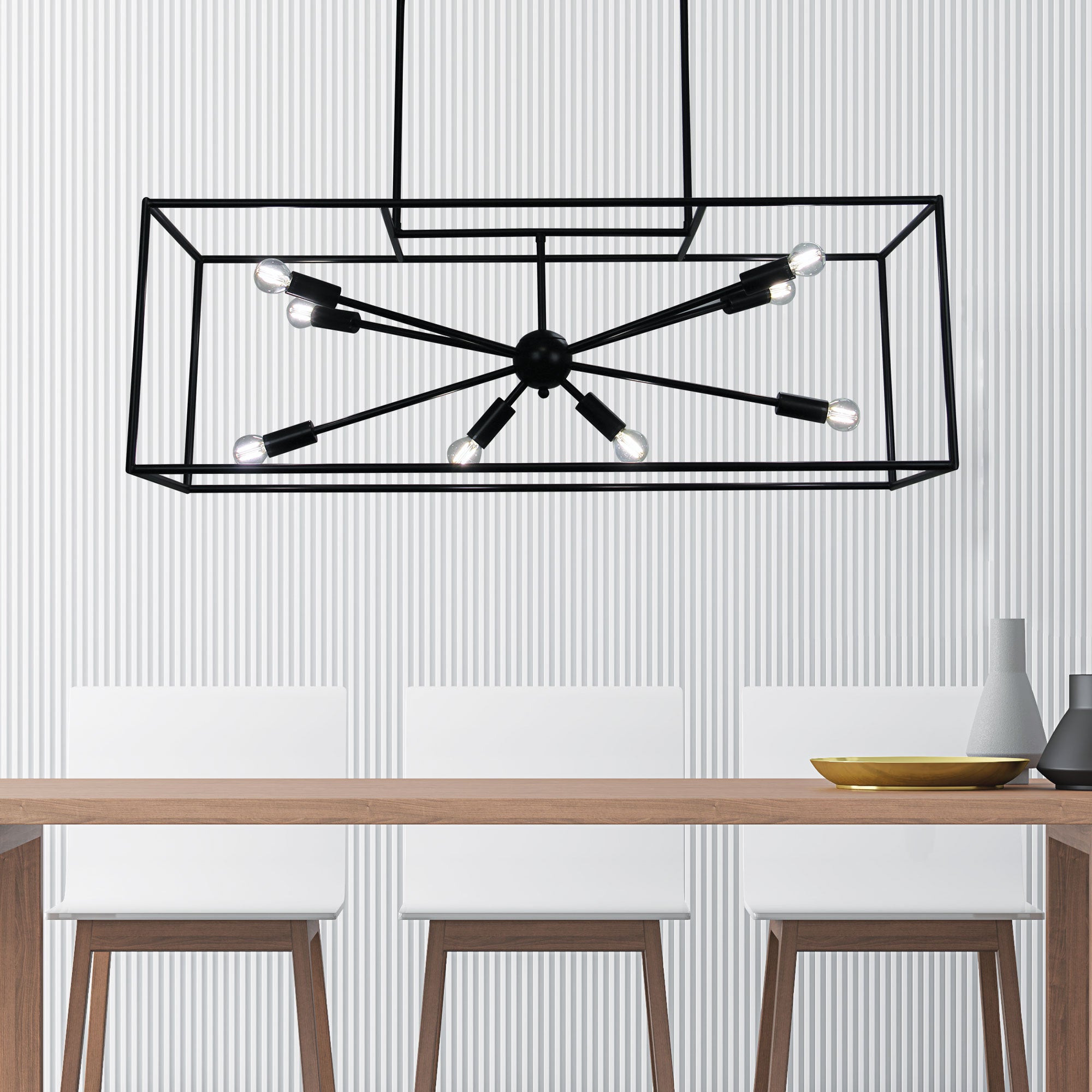 GEORGETOWN.100 Designer Box Pendant with Exposed Globes - SL64811BK