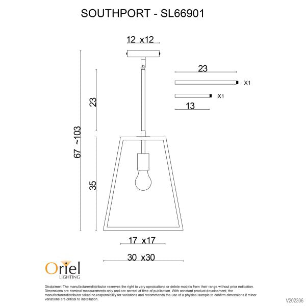 SOUTHPORT.30 Brushed Chrome Single Urban Retro 30cm Pendant - SL66901BC