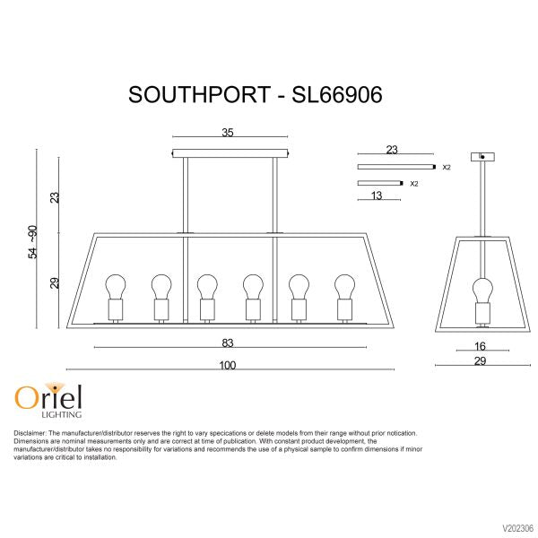 SOUTHPORT.100 Brushed Chrome 6-Light 100cm Urban Retro Pendant - SL66906BC