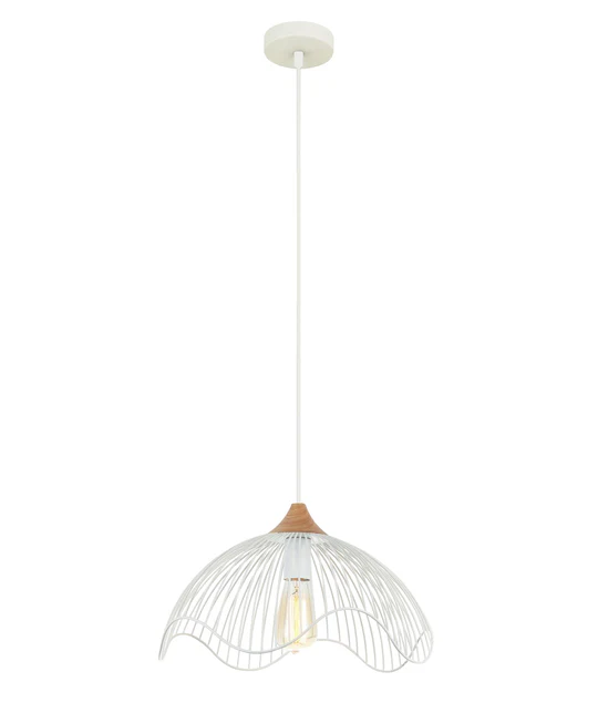 PENDENT ES 60W WHT IRON + WOOD SPIAGGIA2 Cla Lighting
