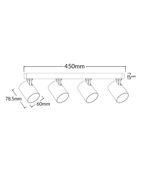 GU10 4XLights Adjustable Bar Base Surface Mounted Spot Lights SPOT-BAR4W