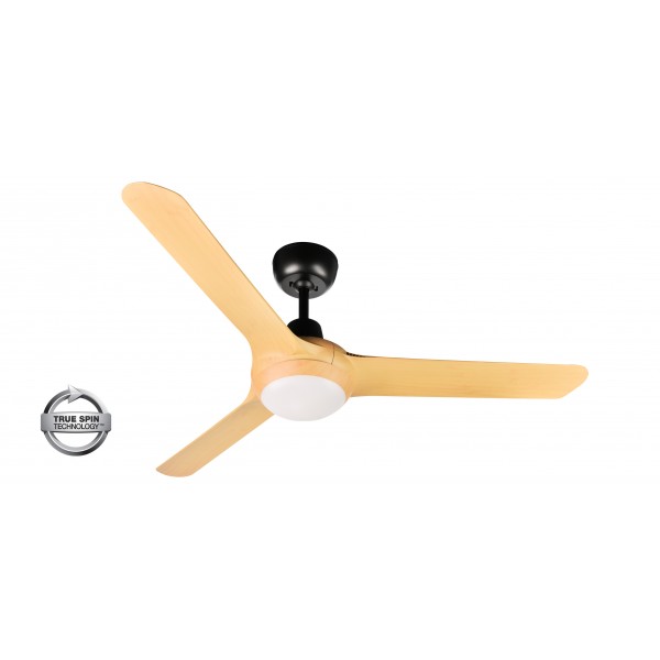 SPYDA - 50"/1250mm Fully Moulded PC Composite 3 Blade Ceiling Fan in Bamboo with Tri Colour Step Dimmable LED Light NW,WW,CW - Indoor/Outdoor/Coastal - SPY1253BAM-L