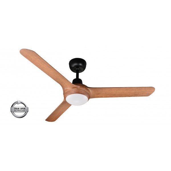 SPYDA - 50"/1250mm Fully Moulded PC Composite 3 Blade Ceiling Fan in Teak with Tri Colour Step Dimmable LED Light NW,WW,CW - Indoor/Outdoor/Coastal - SPY1253TK-L