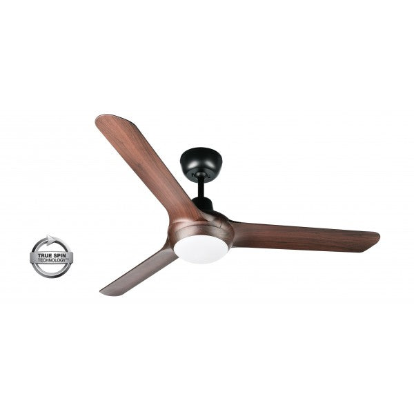 SPYDA - 50"/1250mm Fully Moulded PC Composite 3 Blade Ceiling Fan in Walnut with Tri Colour Step Dimmable LED Light NW,WW,CW - Indoor/Outdoor/Coastal - SPY1253WN-L