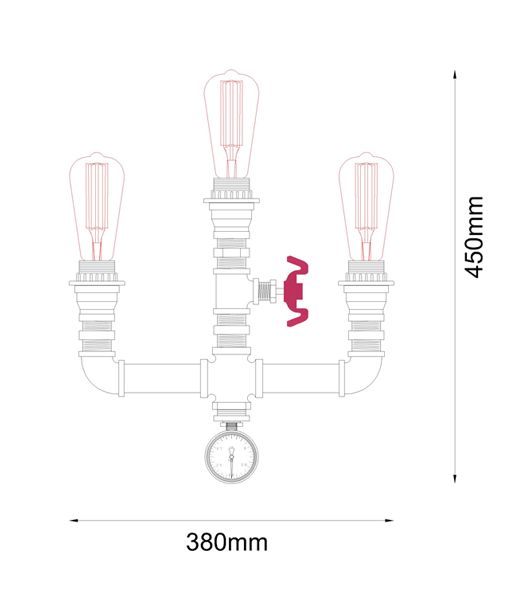 Steam Series 3XE27 AGED IRON PIPE WALL LAMP STEAM1 Cla Lighting