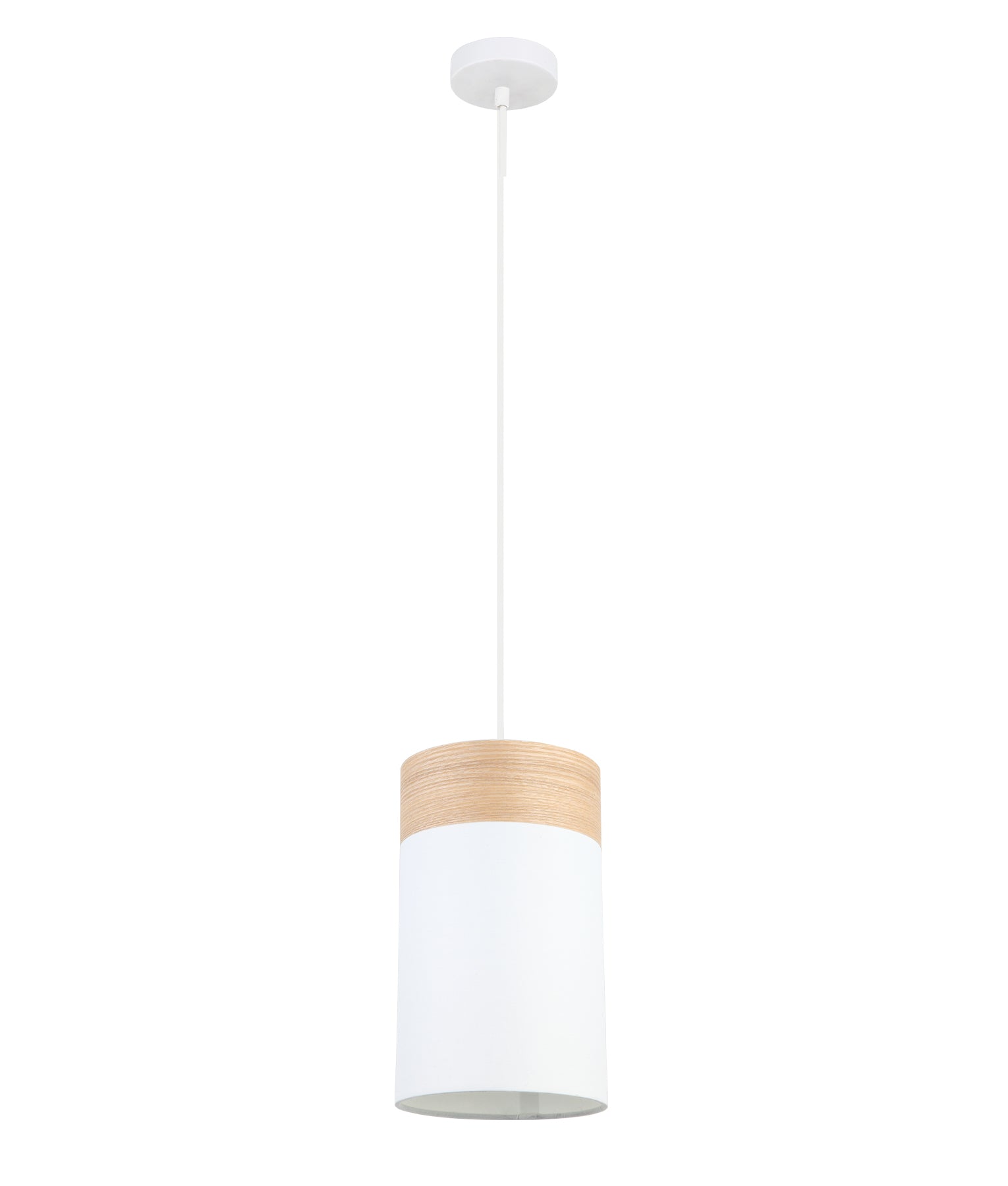 TAMBURA White Cloth Shade With Blonde Wood Trim 1 Light Pendant Small - TAMBURA01