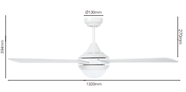 TEMPO PLUS 52'' CEILING FAN WITH E27 LIGHT WHITE- 22279/05