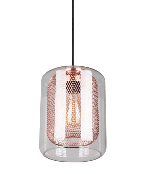 PENDANT ES 40W Copper Mesh Internal / CLR Glass Oblong TONO2 Cla lighting