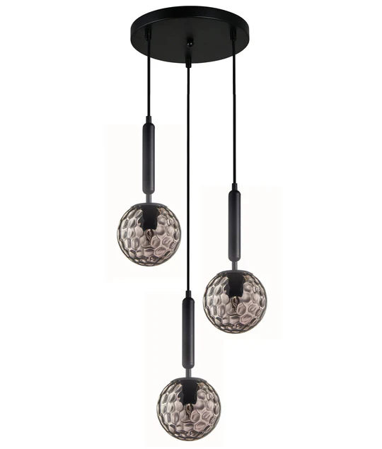 Interior Smokey Black Spherical Glass Pendant 3 Lights TRATTINO2X3R