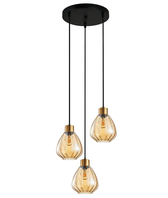 TULIP Wine Glass Ribbed Multiple Round Base Pendant Lights Bronze Amber TULIP1X3R