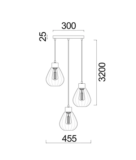 TULIP Wine Glass Ribbed Multiple Round Base Pendant Lights Black Smoke TULIP2X3R