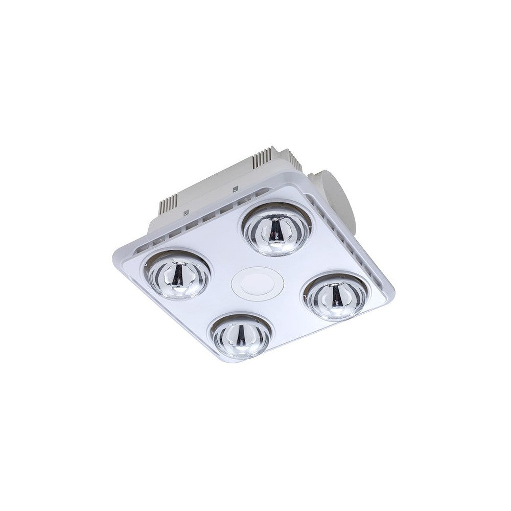 BROOK - 4 Light 3 in 1 Bathroom Heat Exhaust - side duct - 4 x 275w lamps, flush mount 10w LED downlight - White VHF4W Ventair