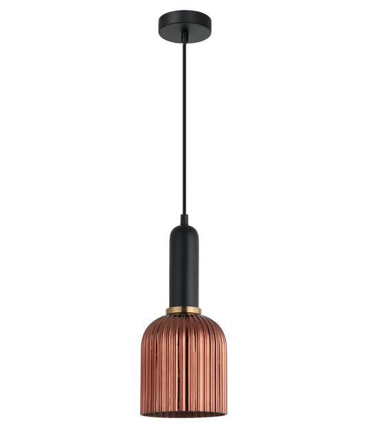 VINTAJ Copper Ellipse Shape Ribbed Glass Pendant Lights VINTAJ10