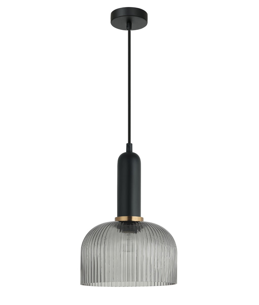 VINTAJ Interior Dome Ribbed Glass Pendant Lights 6 Colours to Choose from CLA Lighting-Smoke