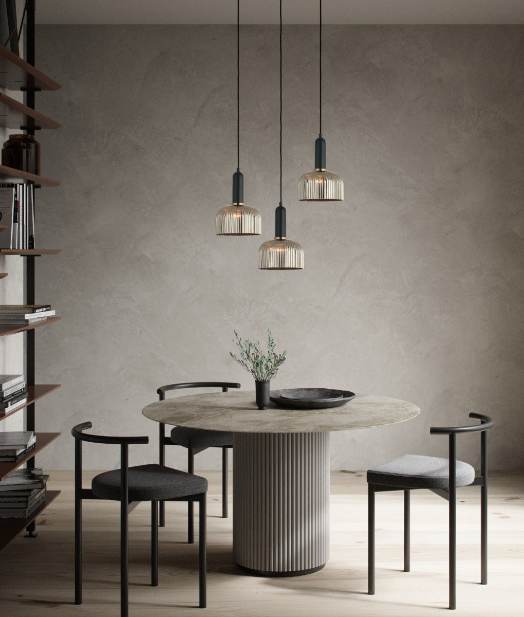 VINTAJ Interior Dome Ribbed Glass Pendant Lights 6 Colours to Choose from CLA Lighting-Chrome