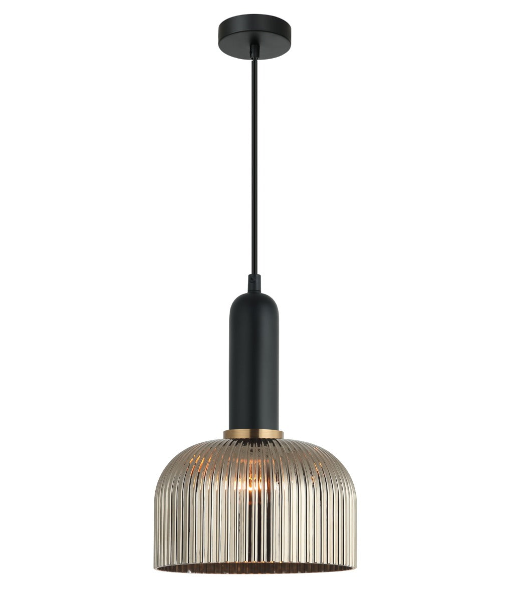 VINTAJ Interior Dome Ribbed Glass Pendant Lights 6 Colours to Choose from CLA Lighting-Chrome