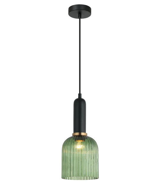 VINTAJ Green Ellipse Shape Ribbed Glass Pendant Lights VINTAJ8