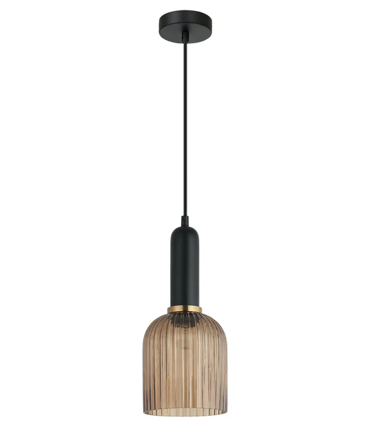 VINTAJ Amber Ellipse Shape Ribbed Glass Pendant Lights VINTAJ9