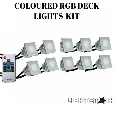 10 Piece Square RGB LED Deck & Step Light Kit DIY Stainless Steel Remote Control