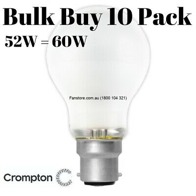 10 x 52W = 60W Frosted Light Globes Bayonet Cap B22Halogen Warm White Dimmable A