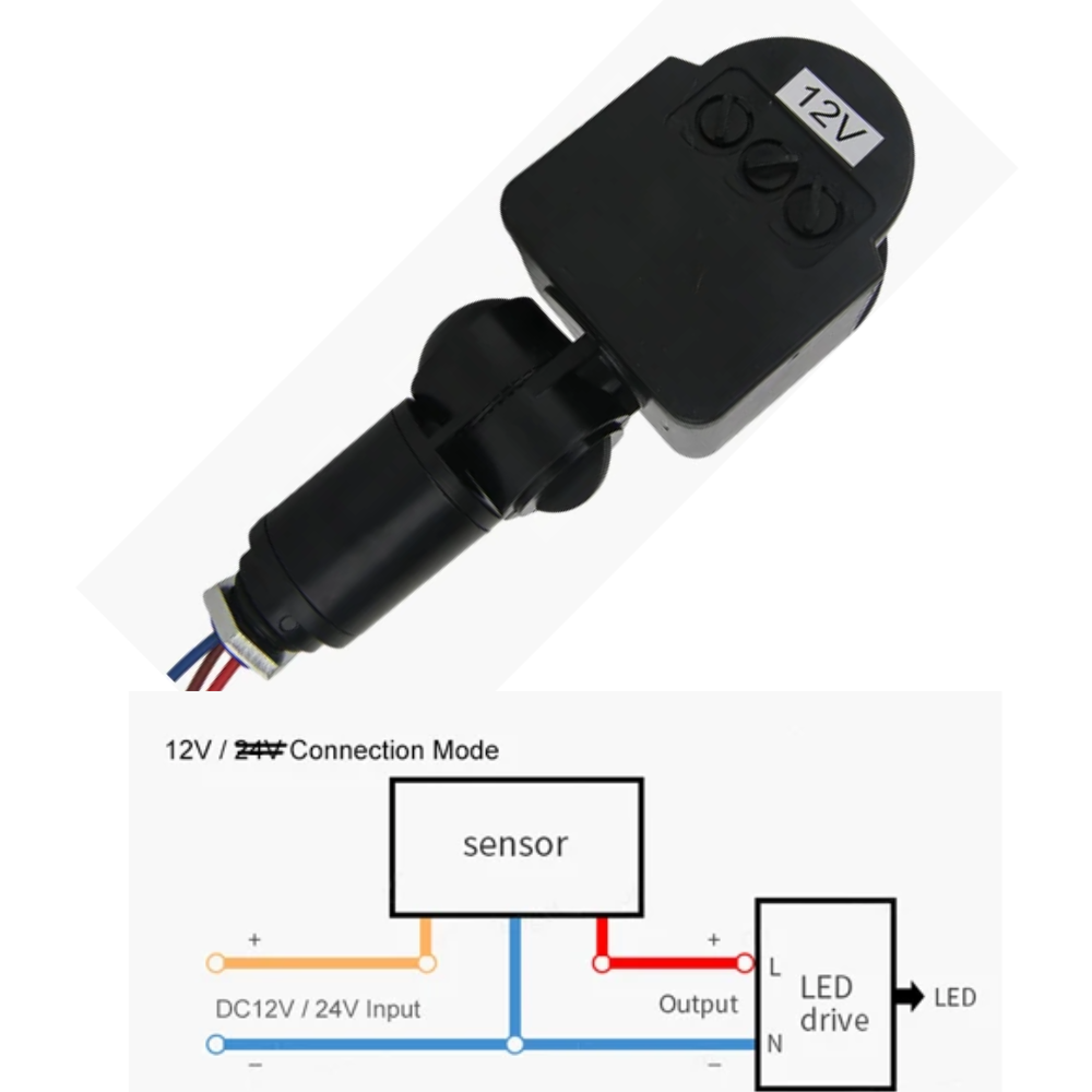 Outdoor 12V DC Automatic Infrared PIR Motion Sensor Switch for LED Light Black