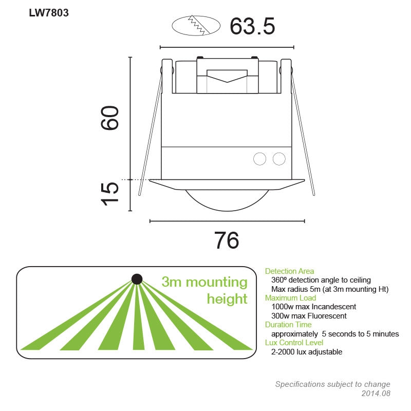 LIGHTWATCH RECESSED CEILING MT SENSOR WHITE