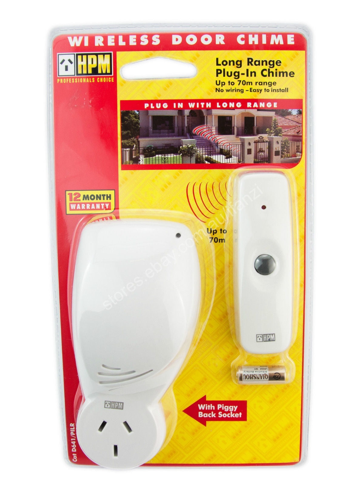 HPM Power Operated Plug In Wireless Door Chime Up to 70 metres Range D641/PILR 