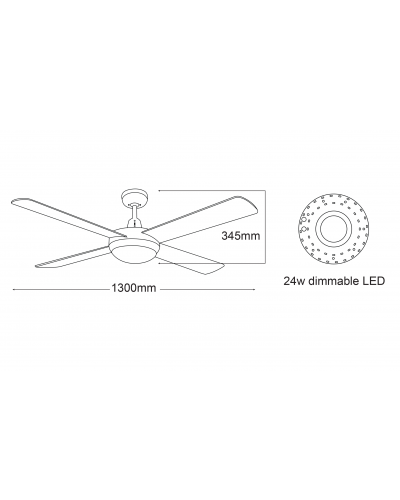 Lifestyle DC 52" 1300mm Brushed Aluminium  Ceiling Fan With 24W Dimmable LED Light 5000K DLDC1345BR
