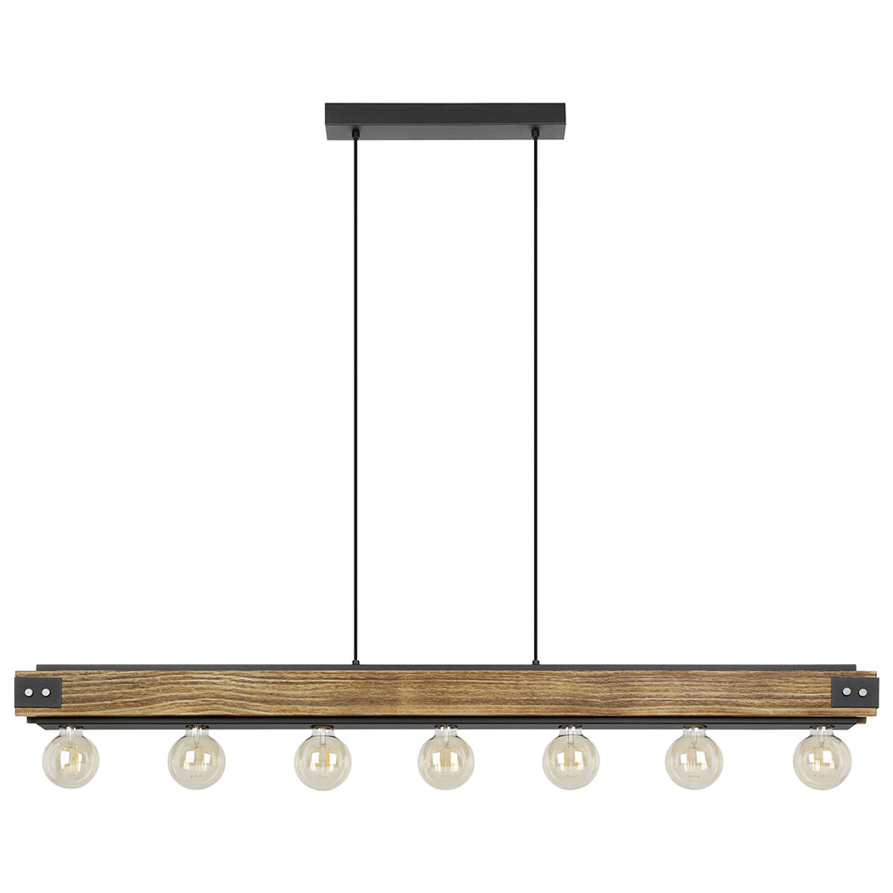 LAYHAM PENDANT LIGHT 7X60W E27 BLACK WITH RUSTIC WOOD 205157