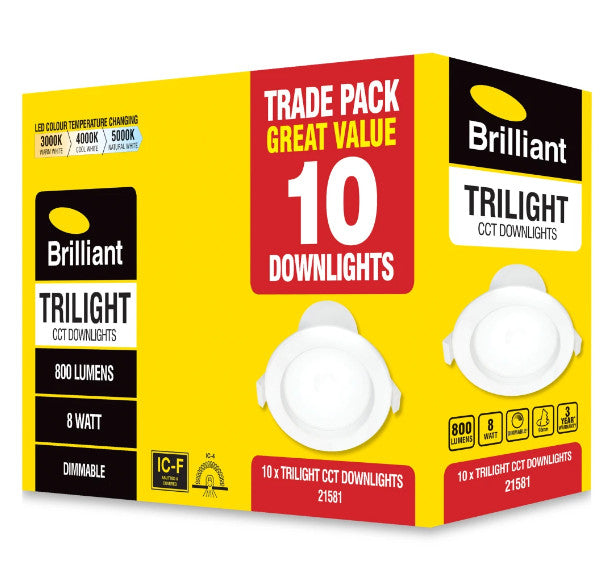 TRILIGHT 10 PACK 8W DIMMABLE DOWNLIGHTS CCT - WHITE - 21581