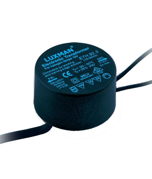 CLA LIGHTING LUXMAN 12V Waterproof Electronic Transformer 50VA ROUND IP65 ETH50.302VA