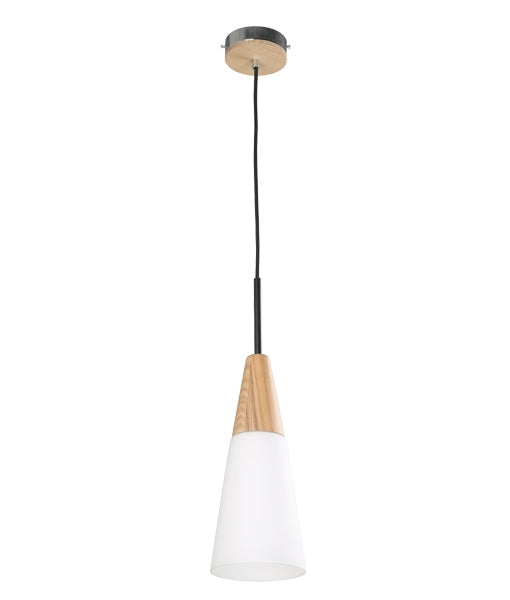 CLA LIGHTING FINN SERIES E27 PENDANT ES 40W BLONDEWOOD/FROSTED LONG CONE FINN1