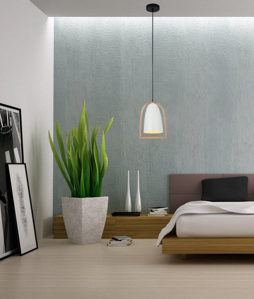 CLA LIGHTING ZARA SERIES INFRONT PENDENT ES 60W White Iron + Wood SWING5