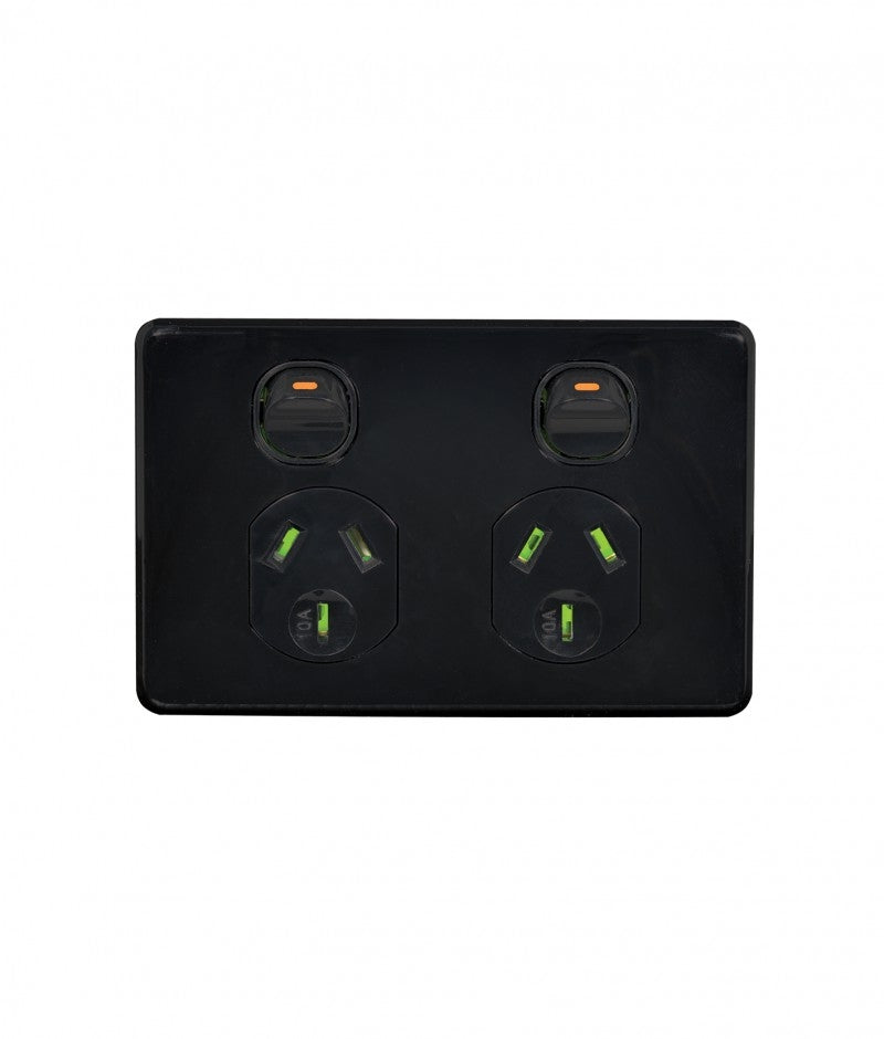 Puma Power Point Switched 2 Gang 10A 250V (PUPP2GBLK) Black GSM